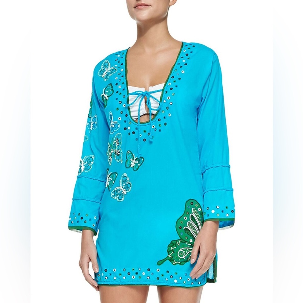 Letarte Turquoise and Green Butterfly Swim Cover-Up XS